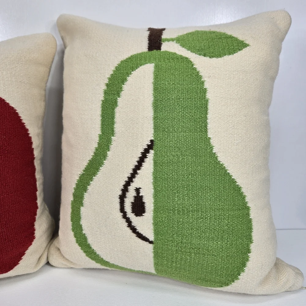 VTG Rare Jonathan Adler Intarsia Pear And Apple Throw Pillows Double Sided Fruit